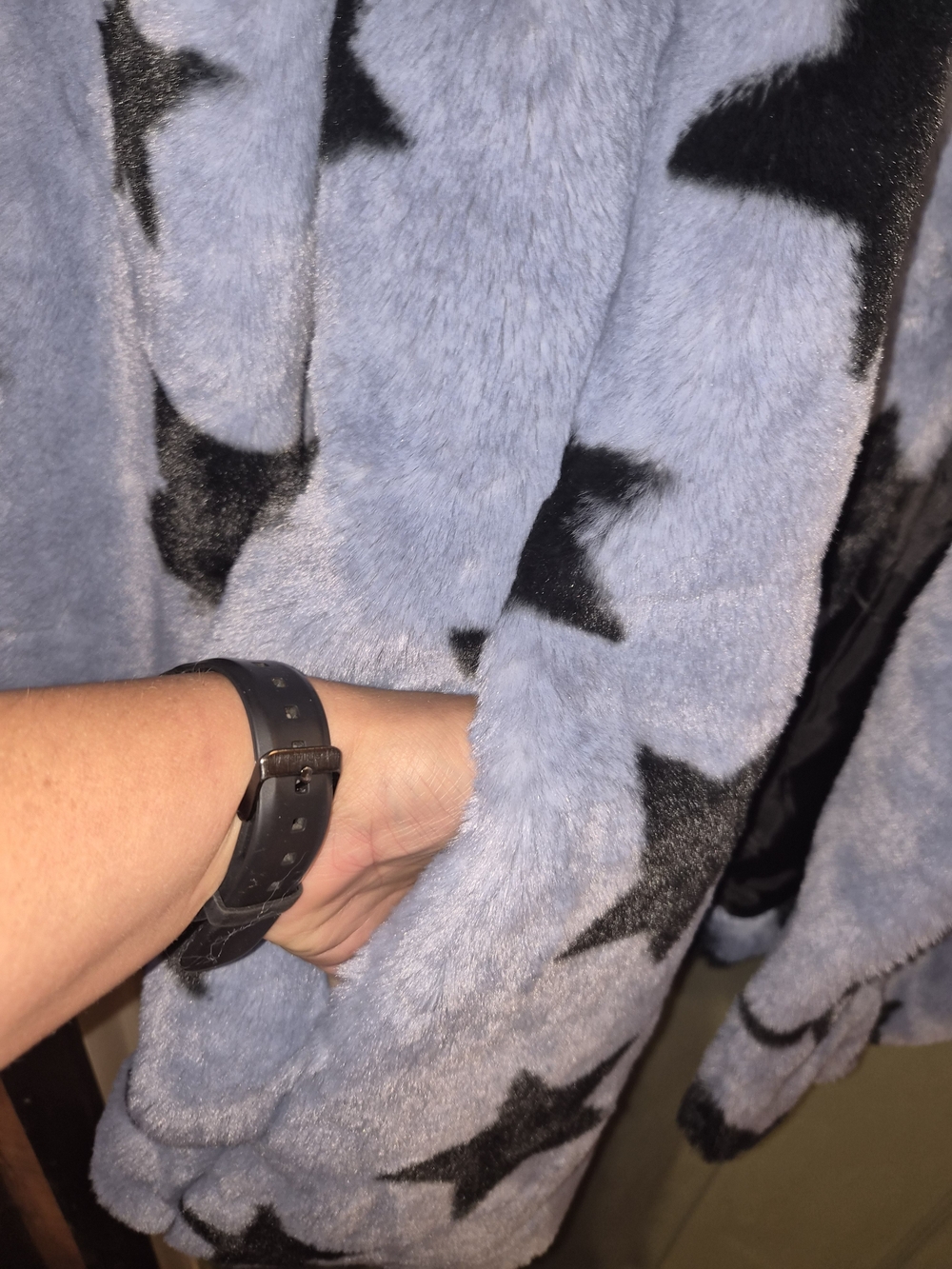 NVLT Light Blue Faux Fur Peacoat with Black Star Print - Picture 11 of 14